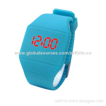 Silicone LCD touch watch, time and date display on dial, for ladies